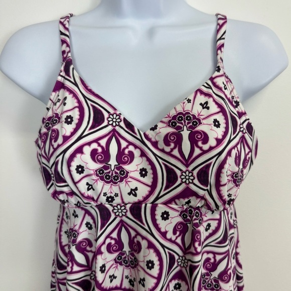 Swim Solutions Tankini Top Womens 8 Purple White Underwire Bust Support Floral - Picture 3 of 11